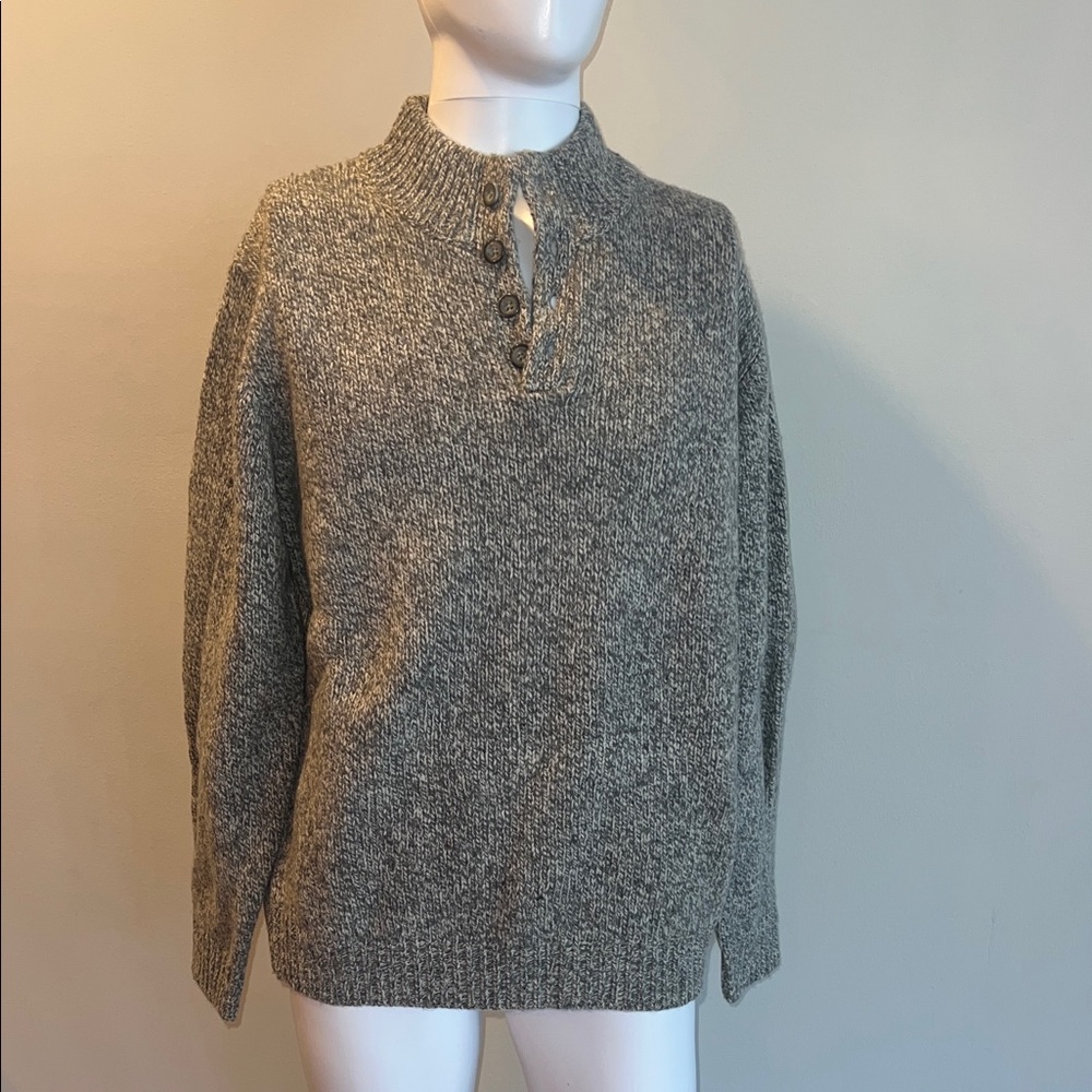 L.L. Bean Men's Heathered Gray Buttoned Crewneck Sweater